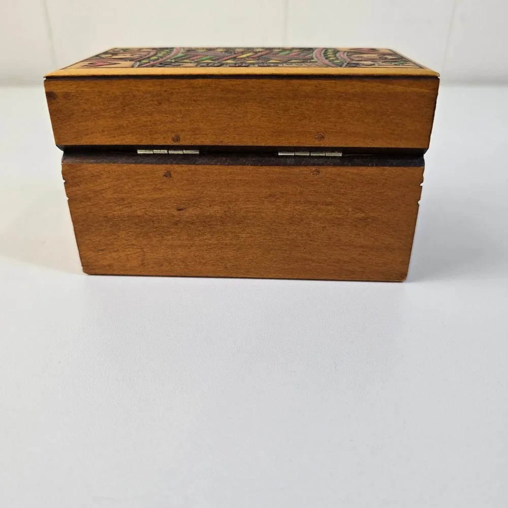 Polish Hand Painted Wood Playing Card Box Queen‎ of Hearts Folk Art Vintage